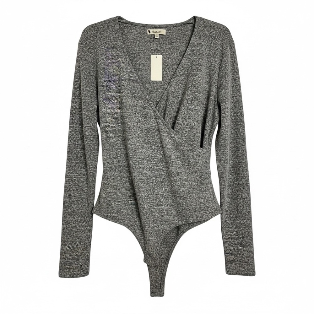 NWT Madewell Gray Heathered Faux Wrap Long Sleeve‎ Bodysuit Top XXL
